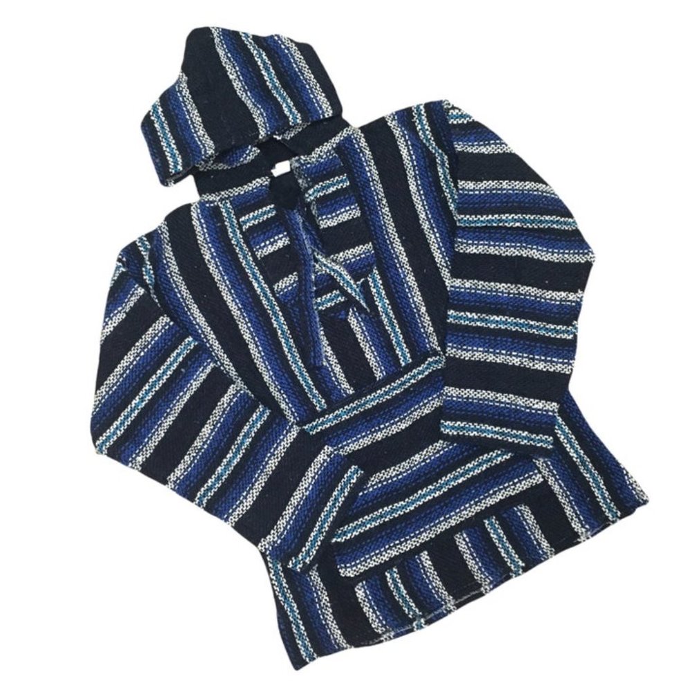Handmade Mexican Baja Hoodie Poncho Sweatshirt- Size Small - Hippie & Bohemian